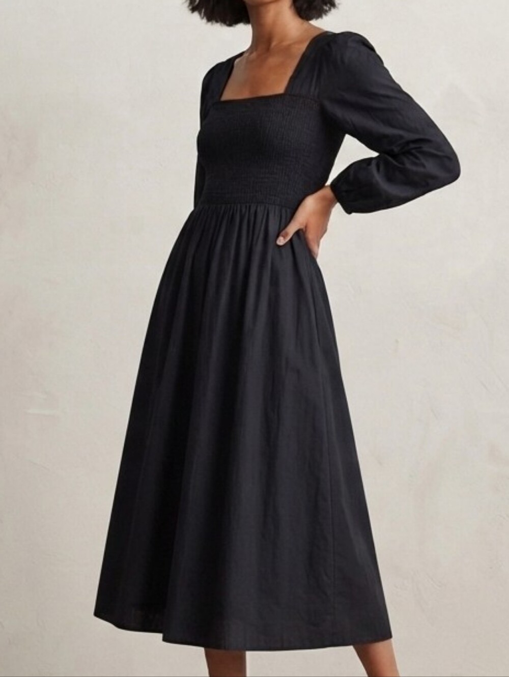 NEVER WORN Old Navy Black Smocked Square-Neck Midi Dress Sz Size L